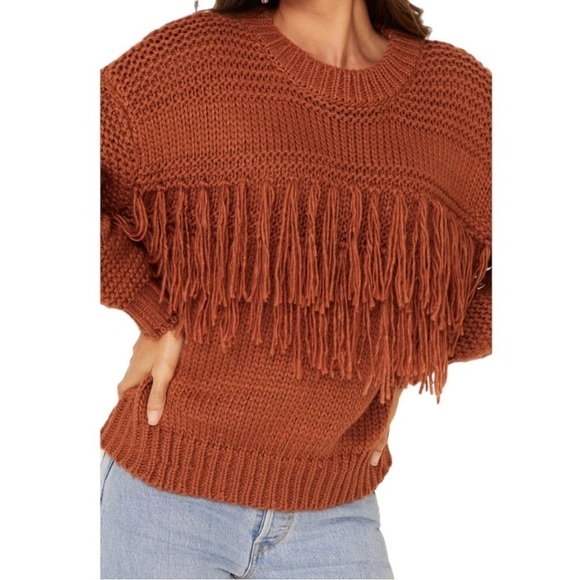 Minkpink Bronze Oversized Chunky Fringe Front Crew Neck Sweater Size S - Picture 3 of 9